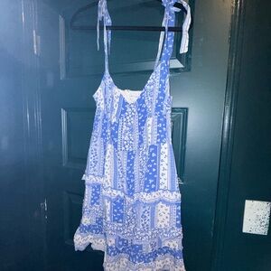 Lost + Wander Floral Blue and White Dress